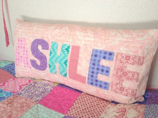 Commission applique name pillow