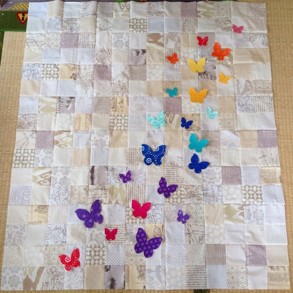 Rainbow low volume butterfly quilt