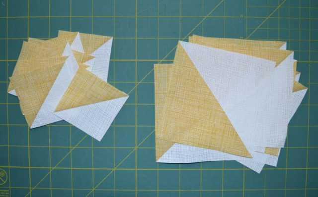 Ribbon quilt block tutorial HSTs