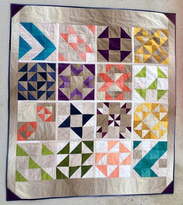 Modern HST Sampler quilt by mandyandydesigns. Free tutorials at BlossomHeartQuilts.com