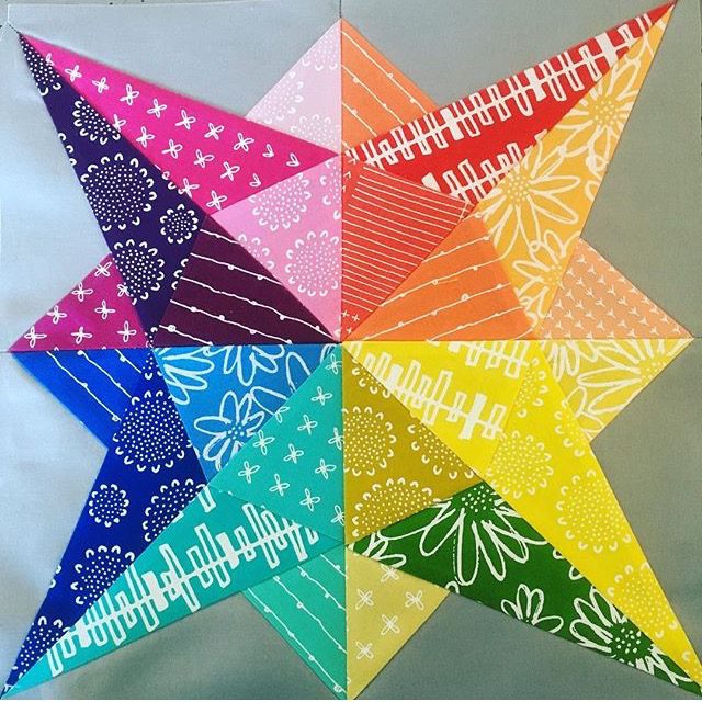 Foundation paper pieced rainbow star quilt block from Milky Way Sampler by BlossomHeartQuilts.com