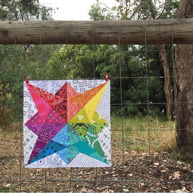 Rainbow quilt block foundation paper pieced from Milky Way Sampler by BlossomHeartQuilts.com