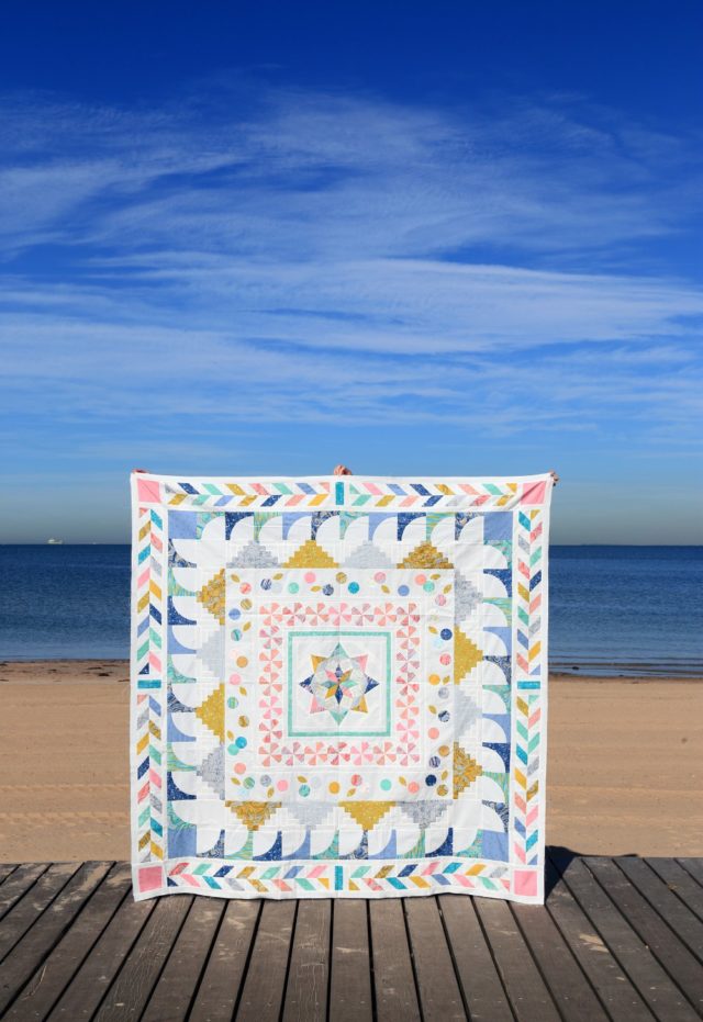 Girt By Sea is a modern medallion quilt pattern collaboration by 6 Australian quilt designers. Find out more at BlossomHeartQuilts.com