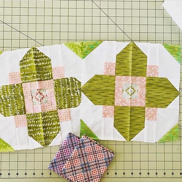 Pink and green Quatrefoil quilt blocks made from the tutorial on BlossomHeartQuilts.com