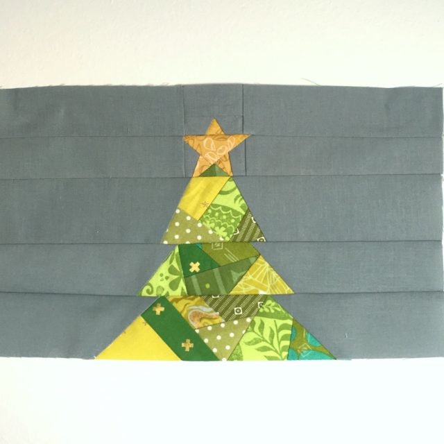 Geometric Christmas Tree quilt block progress by BlossomHeartQuilts.com