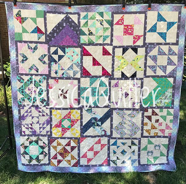 Modern HST Sampler quilt in Tula Pink fabrics by jessicaquilter from the free tutorials by BlossomHeartQuilts