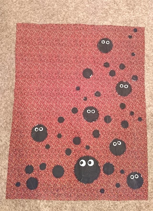 Soot sprite backing of a Totoro baby quilt like seen on BlossomHeartQuilts.com