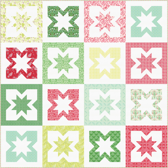 Kate Spain Christmas fabric quilt using Geode pattern by BlossomHeartQuilts.com