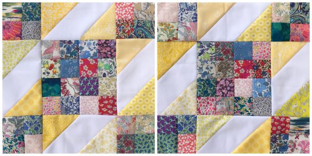 Sunny Lanes quilt blocks in Liberty by BlossomHeartQuilts.com