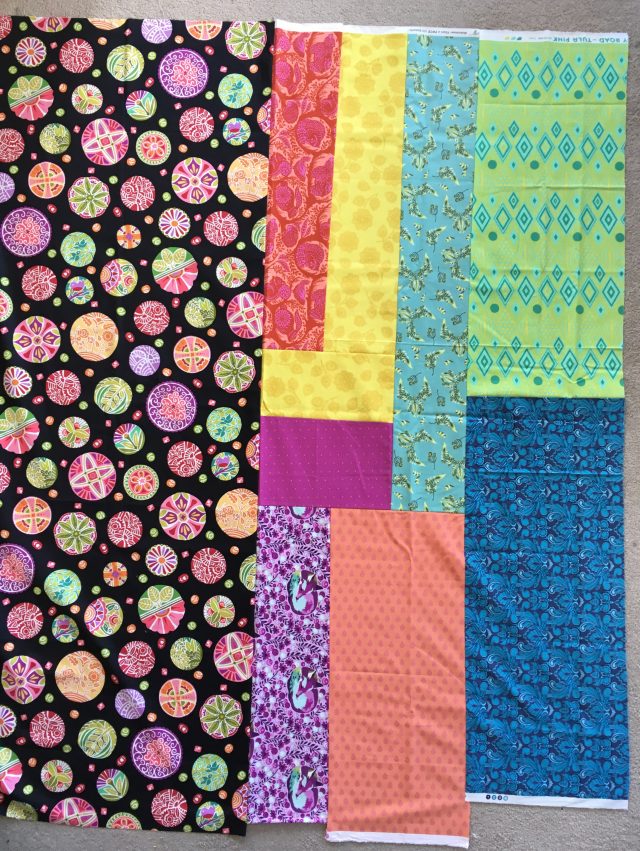 Scrappy Tula Pink quilt backing by BlossomHeartQUilts.com