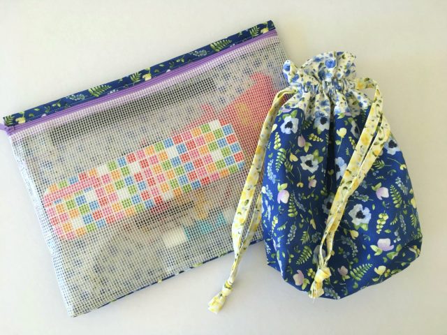 Handmade see-through pouch and lined drawstring