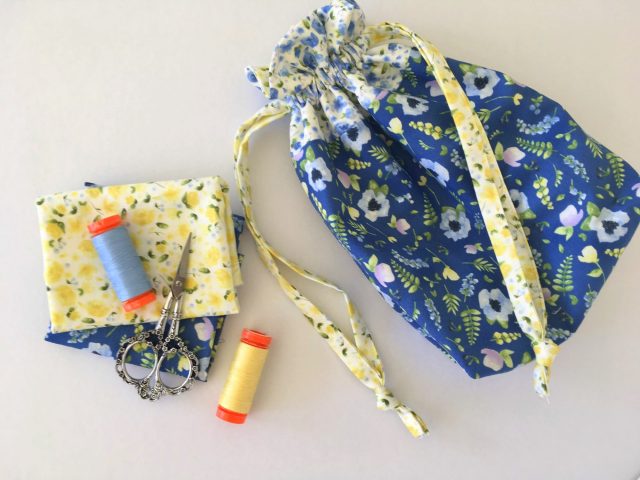 Lined drawstring bag in June's Cottage by Briar Hill Designs