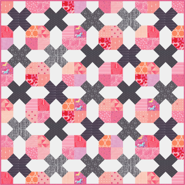 Tic Tac Toe quilt in pink and grey