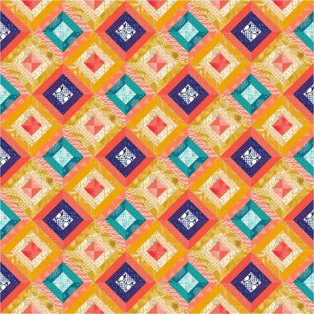 Treasure Hunt quilt in mustard, coral