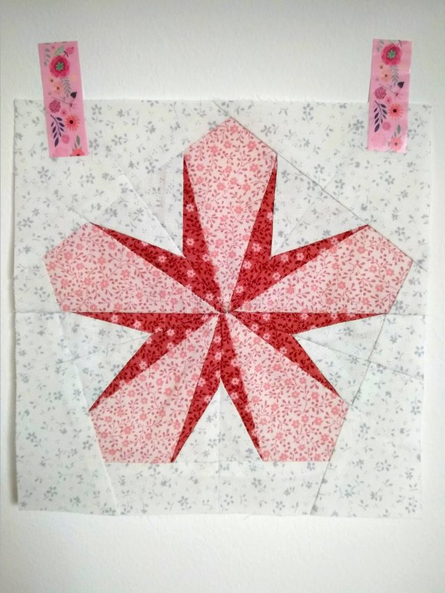 Sakura cherry blossom quilt block by aureaskitchen using the pattern from BlossomHeartQuilts.com