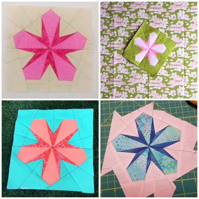 Sakura cherry blossom quilt blocks using the pattern from BlossomHeartQuilts.com