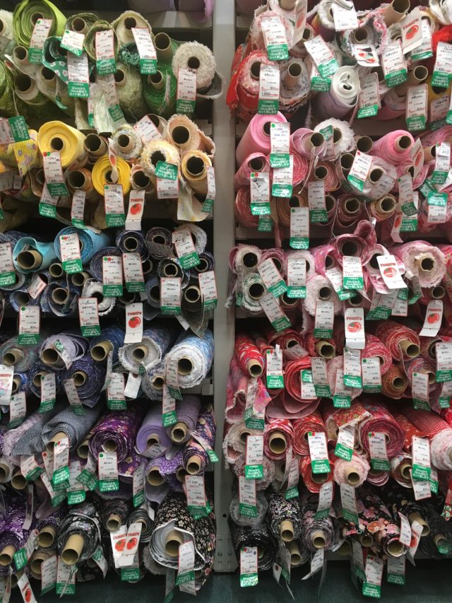 Fabric shopping in Tomato store in Nippori textile town Tokyo