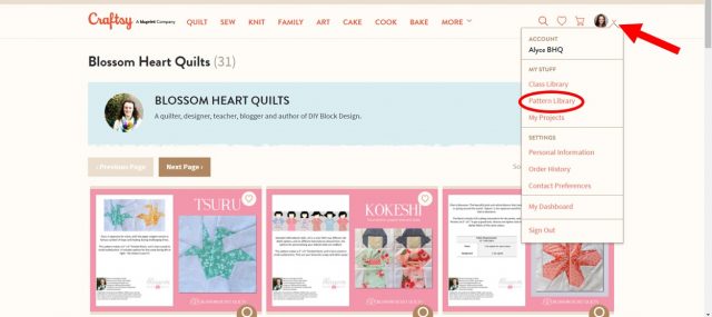 How to save Craftsy patterns from pattern library