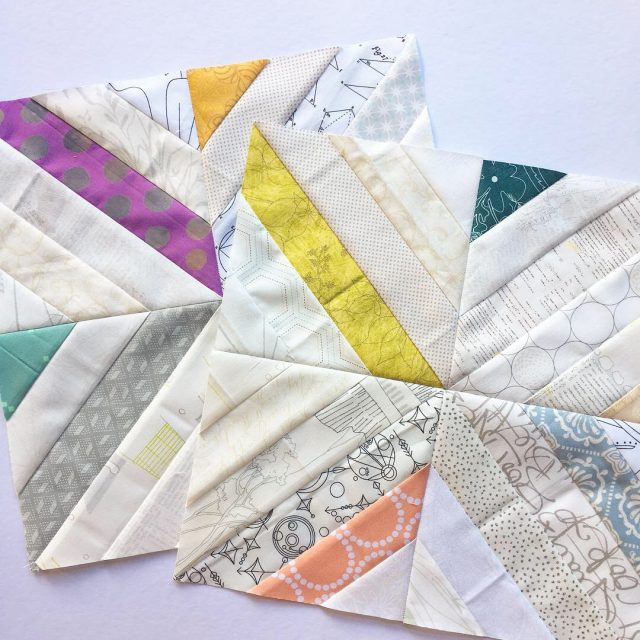 Low volume dusty coloured Treasure Hunt quilt blocks using the free tutorial by BlossomHeartQuilts.com