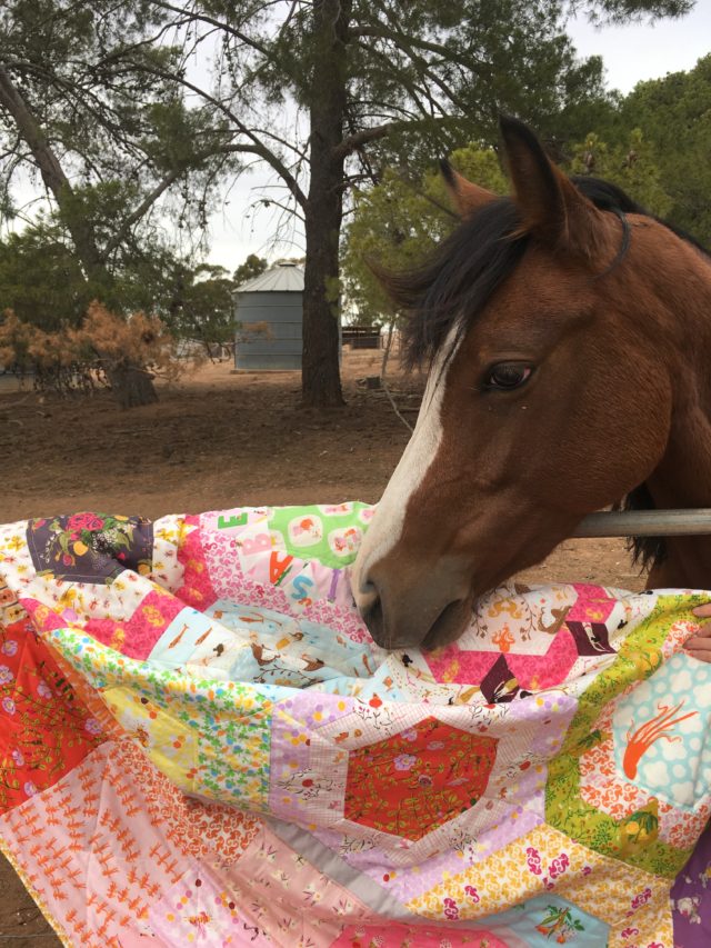 Heather Ross quilt with horse by BlossomHeartQuilts.com