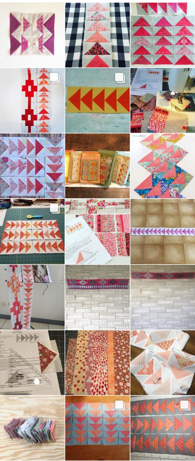 Row two of #SunsetIsleQuilt on Instagram from the pattern by BlossomHeartQuilts.com