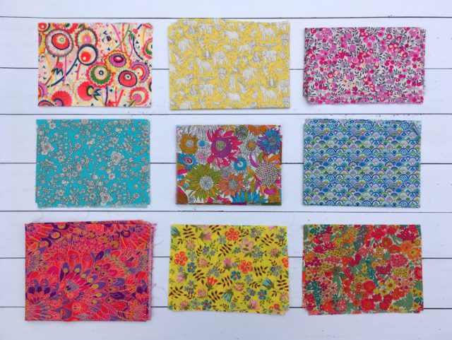 Bright fabric for Liberty mini quilt pattern by BlossomHeartQuilts.com