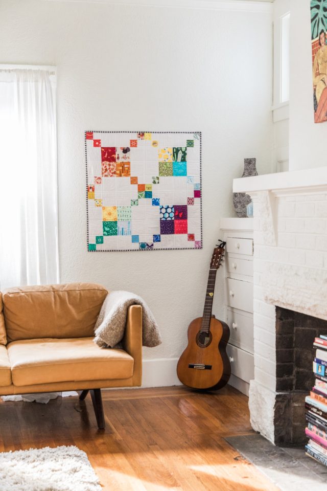 Rainbow mini quilt with fussy cutting