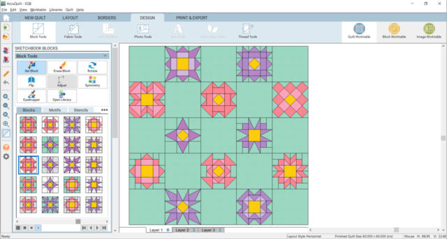 Horizontal quilt layout in EQ8