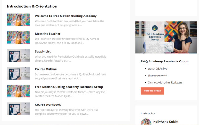 Free Motion Quilting Academy review inside the course