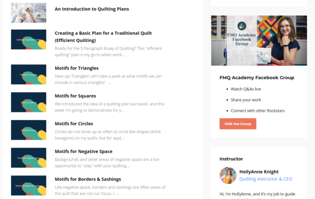 Free Motion Quilting Academy review quilting plans
