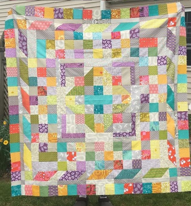 Bright scrap medallion quilt