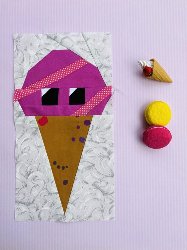 Purple and pink ice cream quilt block