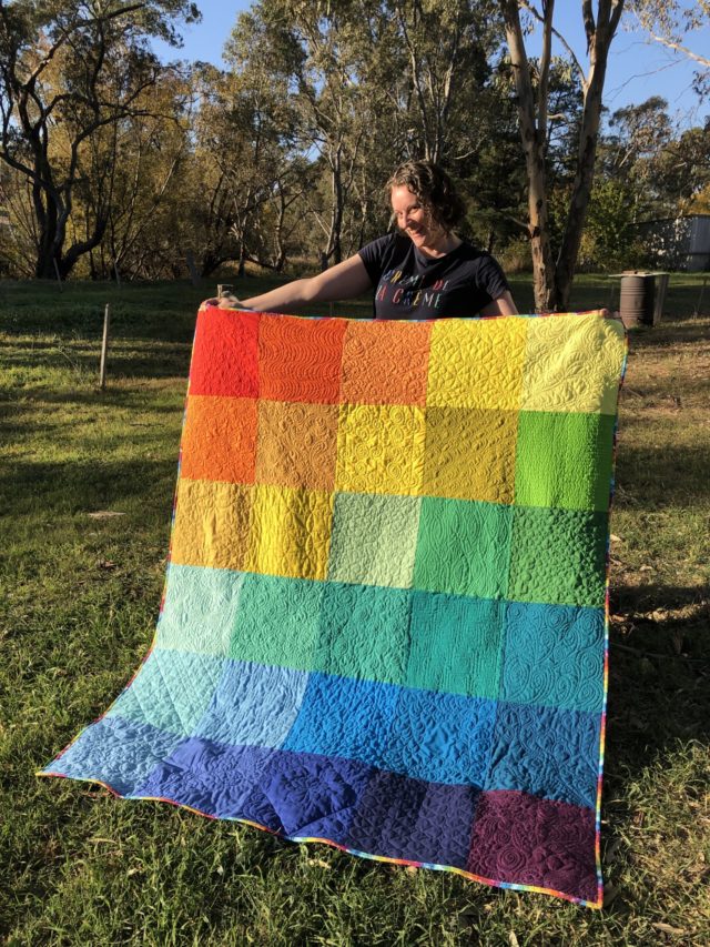 Rainbow free motion quilting sampler quilt