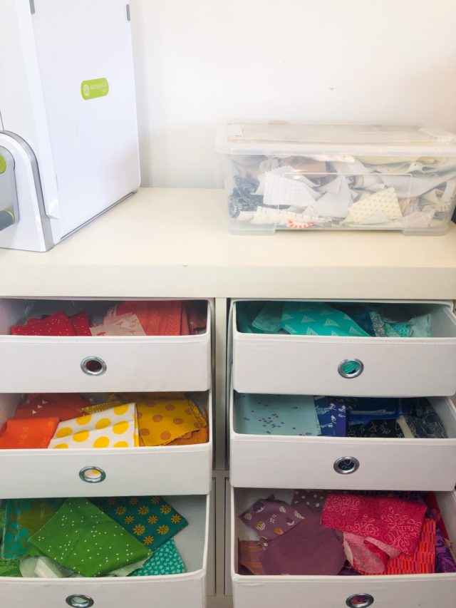 Scrap fabric organisation in drawers from Ikea