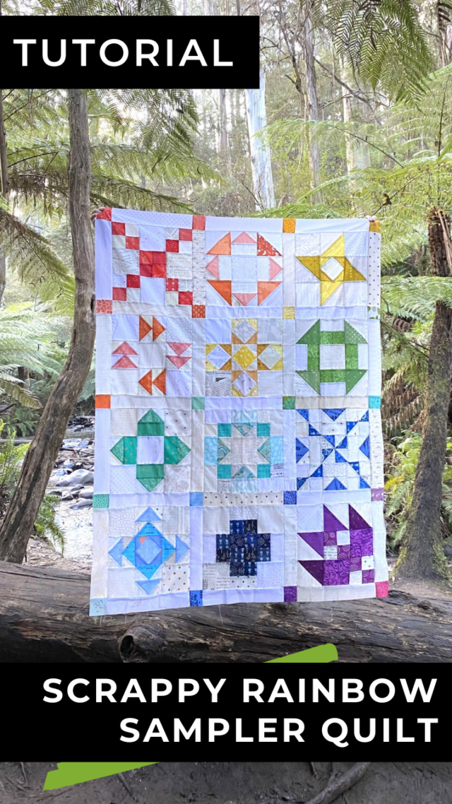 Scrappy rainbow sampler quilt tutorial