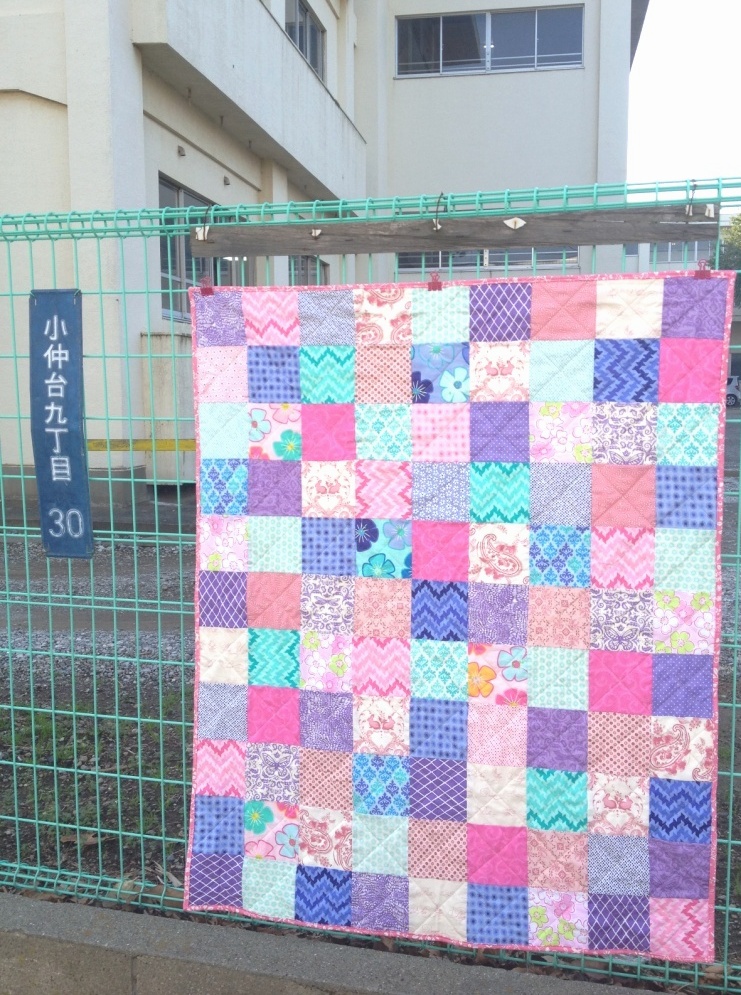Purple pink mint patchwork quilt